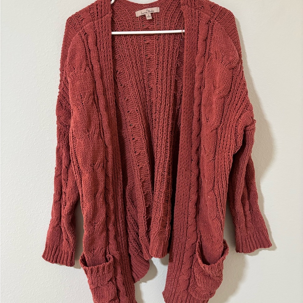 Love Tree Sweater Womens Small Knit Open Front Cardigan Pockets
